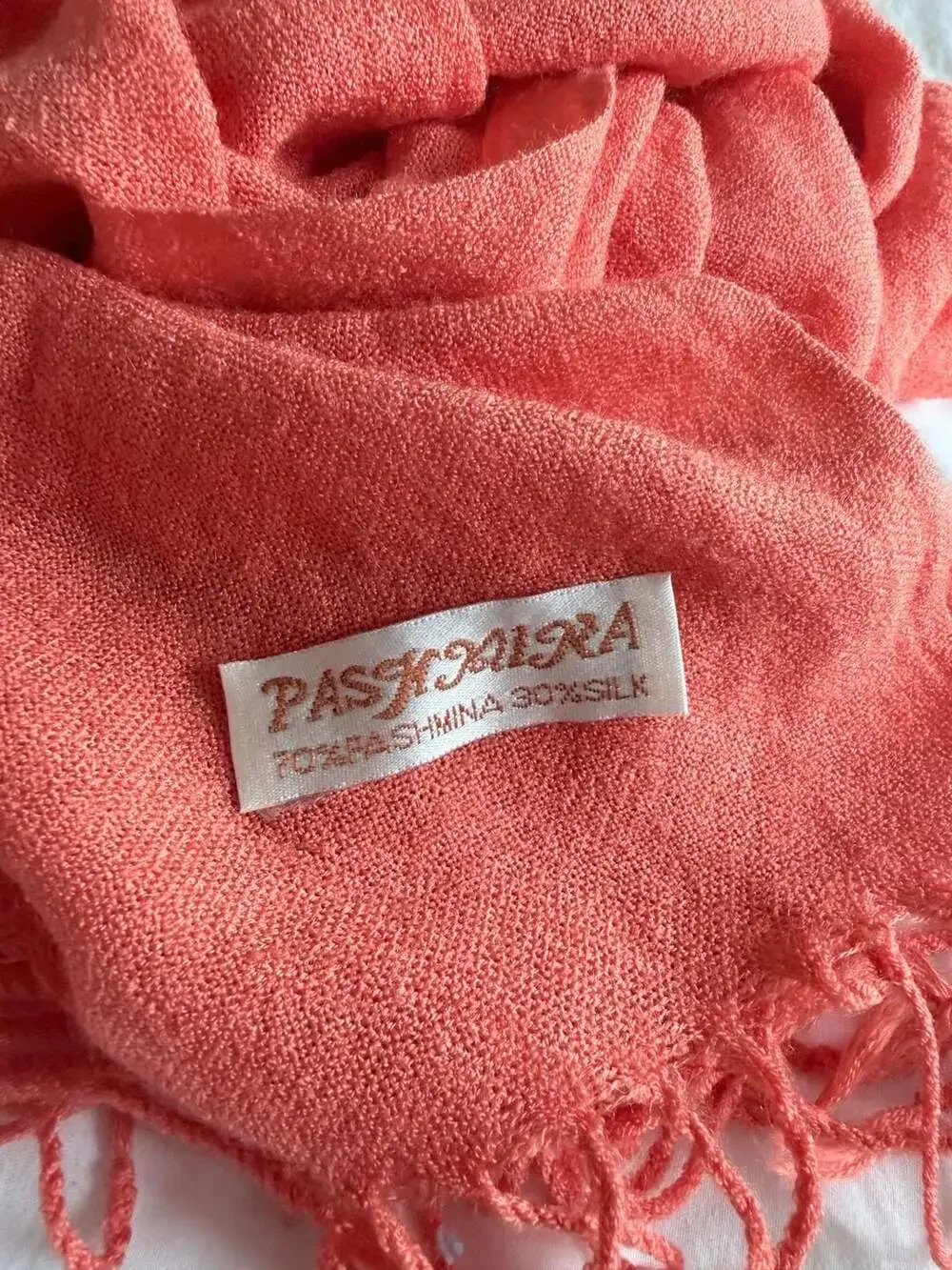 Pashmina Coral Red 70% Pashmina 30% Silk Fringe Scarf Shawl Wrap